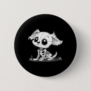 Womens Cute Spooky Skeleton Dog - Halloween Puppy 6 Cm Round Badge