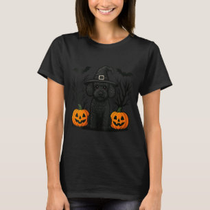 Womens Cute Witchy Black Poodle Dog Halloween T-Shirt