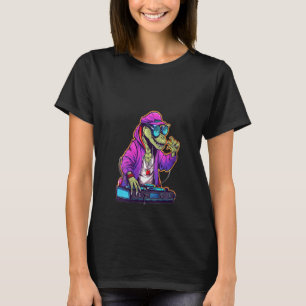 Womens Cyberpunk Dinosaur DJ Funny Music Festival T-Shirt