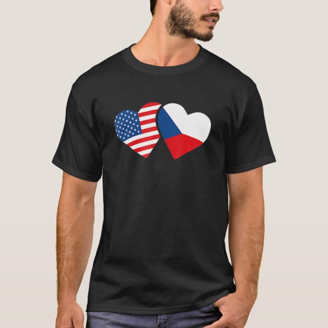 Womens Czech Republic USA Flag   Heart Czech Ameri T-Shirt (Front)