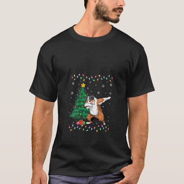 Womens Dabbing Australian Shepherd Dog Xmas Tree L T-Shirt (Front)
