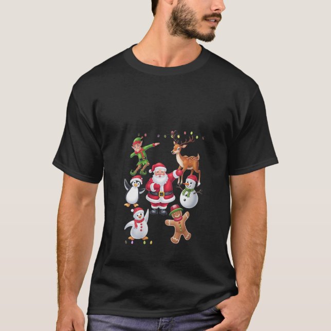 Womens Dabbing Santa Elf Friends Christmas Squad P T-Shirt (Front)