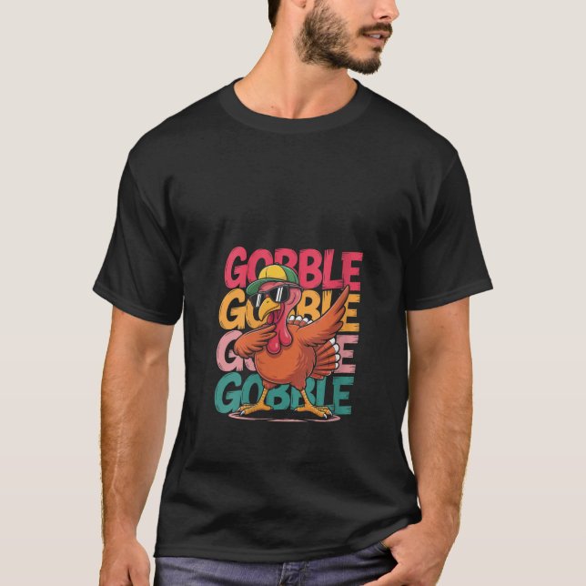 Womens Dabbing Turkey Gobble Thanksgiving V Neck  T-Shirt (Front)