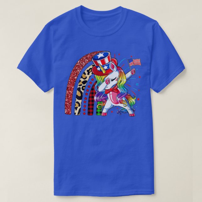 Womens Dabbing Unicorn Rainbow 4th of July Patriot T-Shirt (Design Front)