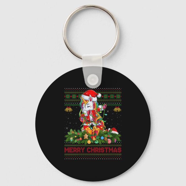 Womens Dabbing Unicorn Ugly Christmas Sweaters Fun Key Ring (Front)