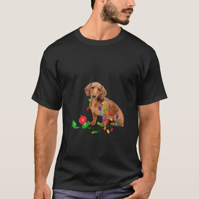 Womens Dachshund Art Dog Lover Christmas Doxi Ligh T-Shirt (Front)