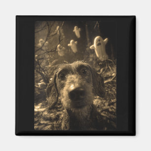 Womens Dachshund Selfie With Ghosts Haunted Forest Magnet