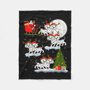 Womens Dalmatian Dog Santa Sleigh Flying Funny Mag Fleece Blanket