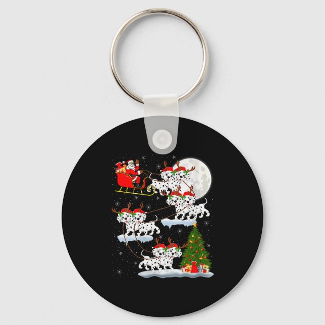 Womens Dalmatian Dog Santa Sleigh Flying Funny Mag Key Ring (Front)