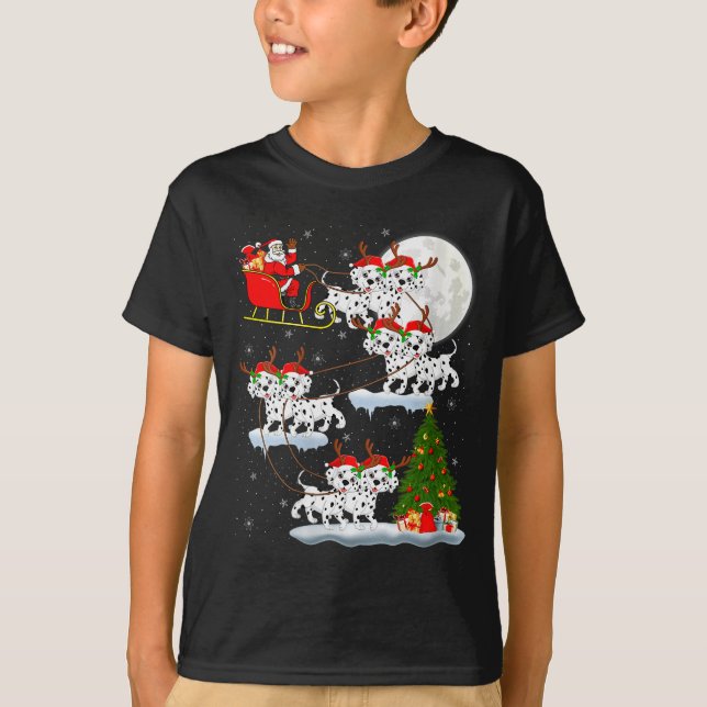 Womens Dalmatian Dog Santa Sleigh Flying Funny Mag T-Shirt (Front)
