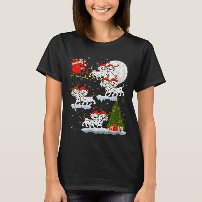 Womens Dalmatian Dog Santa Sleigh Flying Funny Mag T-Shirt (Front)