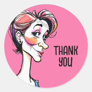 Women's Day Card - Funny Caricature 1 + your text Classic Round Sticker