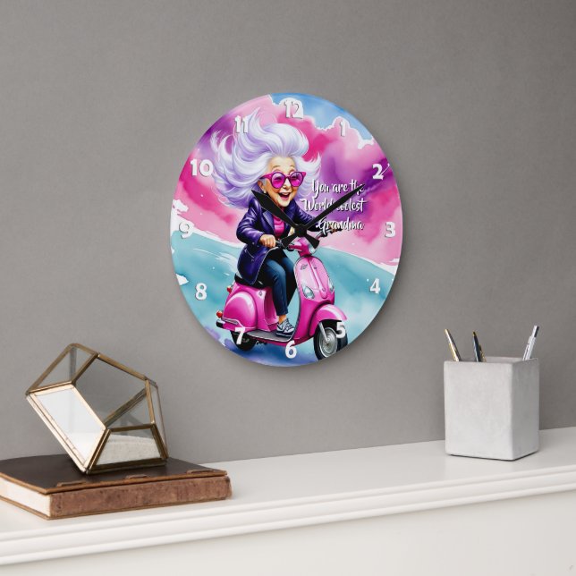 Women's Day Card - Funny Caricature 2 + your text Large Clock (Office)