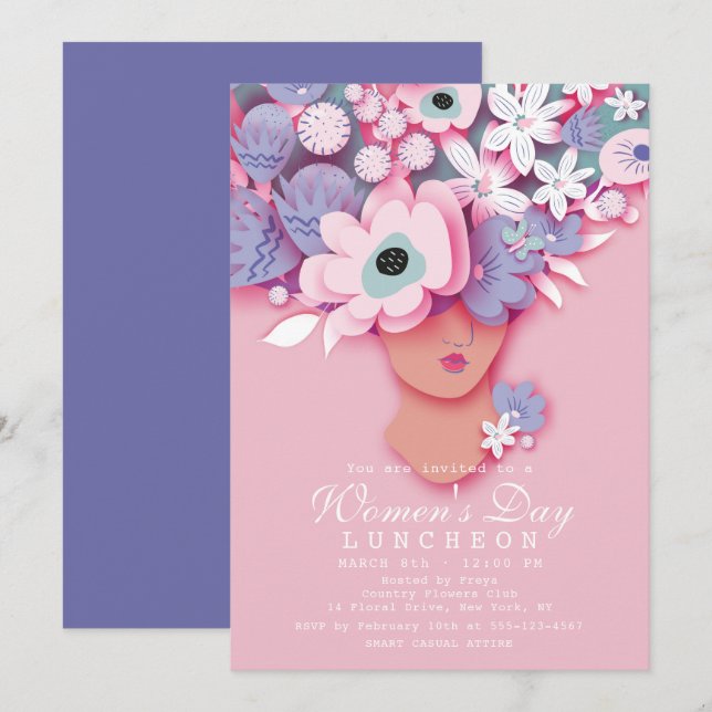 Women's Day Luncheon Modern Girly Floral Invitation (Front/Back)