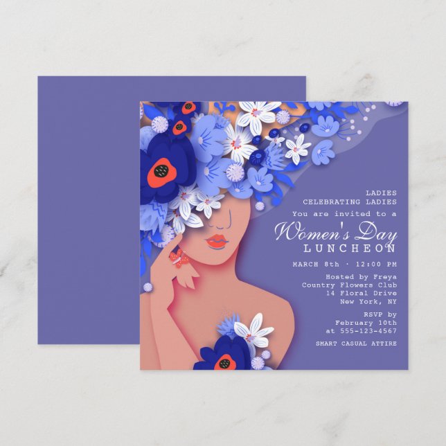 Women's Day Luncheon Modern Girly Floral Invitation (Front/Back)