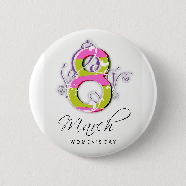 Women's day with flowery number 8 6 cm round badge (Front)