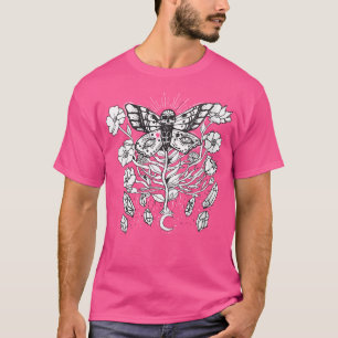 Womens Death Head Moth Moon  Crystals Goth Punk Wi T-Shirt