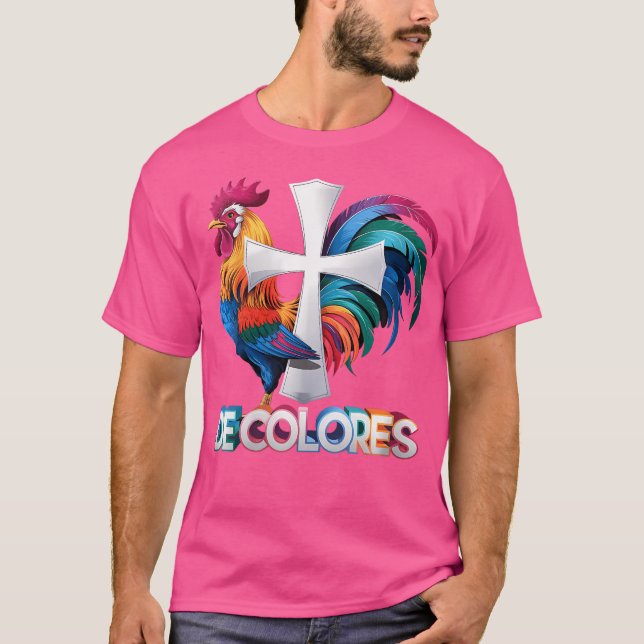 Womens Decolores Cursillo Rainbow Rooster Catholic T-Shirt (Front)