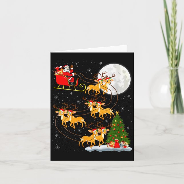 Womens Deer Santa Sleigh Flying Funny Magical Chri Card (Front)