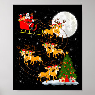 Womens Deer Santa Sleigh Flying Funny Magical Chri Poster