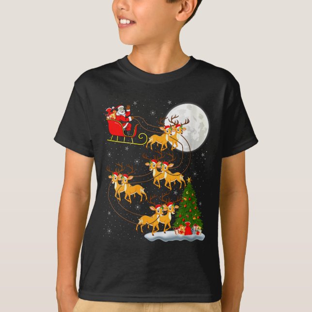 Womens Deer Santa Sleigh Flying Funny Magical Chri T-Shirt (Front)
