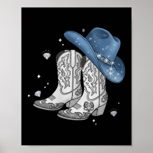 Womens Denim & Diamonds Black Tee Western Cowg Poster