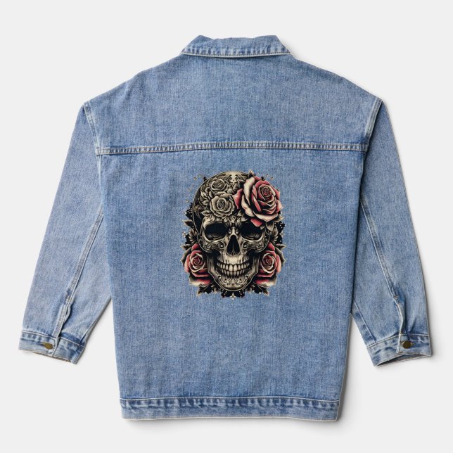 Women's Denim, Jean Jacket - Skull and Roses (Back)