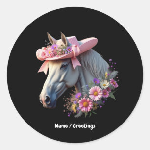 Women's Derby Horse Pink Sun Hat Stylish Horse Classic Round Sticker