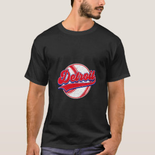 Womens Detroit Baseball Cityscape Distressed Men W T-Shirt