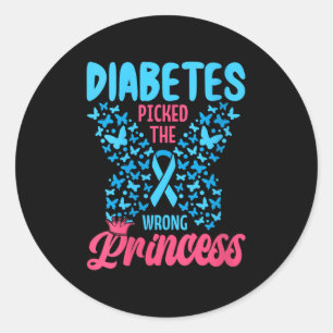 Womens Diabetes Picked The Wrong Princess V-neck _ Classic Round Sticker