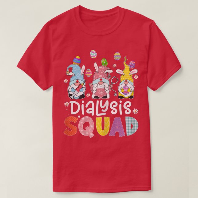 Womens Dialysis Squad Bunny Gnome Eggs Hunting Nur T-Shirt (Design Front)