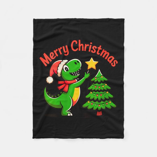 Womens Dinosaur Christmas Merry Christmas T-rex De Fleece Blanket (Front)