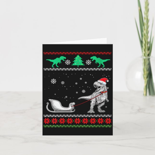 Womens Dinosaur Sleigh Merry Christmas Ugly Christ Card (Front)