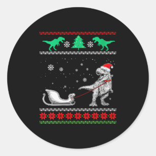 Womens Dinosaur Sleigh Merry Christmas Ugly Christ Classic Round Sticker