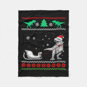 Womens Dinosaur Sleigh Merry Christmas Ugly Christ Fleece Blanket