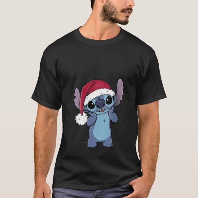 Womens Disney Lilo Stitch Christmas Santa Hat Stit T-Shirt (Front)