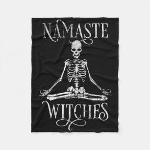 Womens Distressed Halloween Yoga Skeleton Namaste Fleece Blanket