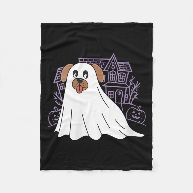 Womens Dog Ghost Cute Dog Dressed As Ghost Funny Fleece Blanket (Front)