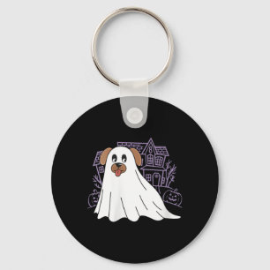 Womens Dog Ghost Cute Dog Dressed As Ghost Funny Key Ring