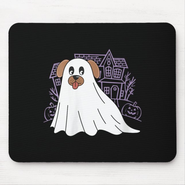 Womens Dog Ghost Cute Dog Dressed As Ghost Funny Mouse Mat (Front)