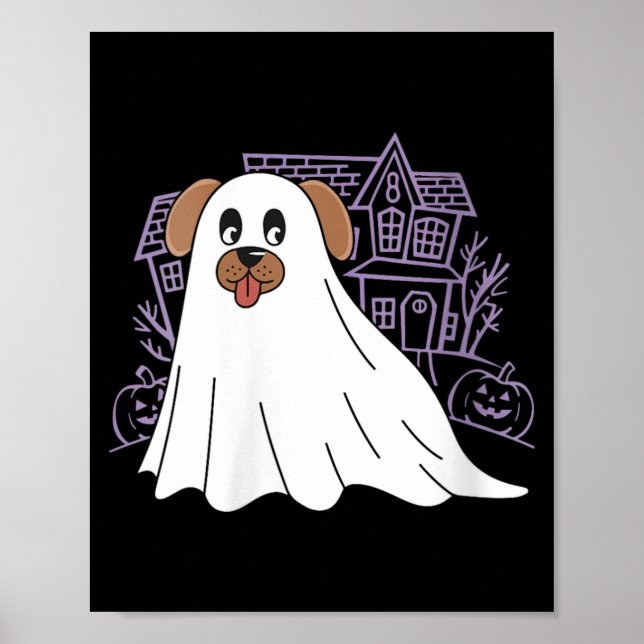 Womens Dog Ghost Cute Dog Dressed As Ghost Funny Poster (Front)