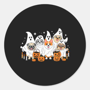 Womens Dog Ghost Halloween V-Neck Classic Round Sticker