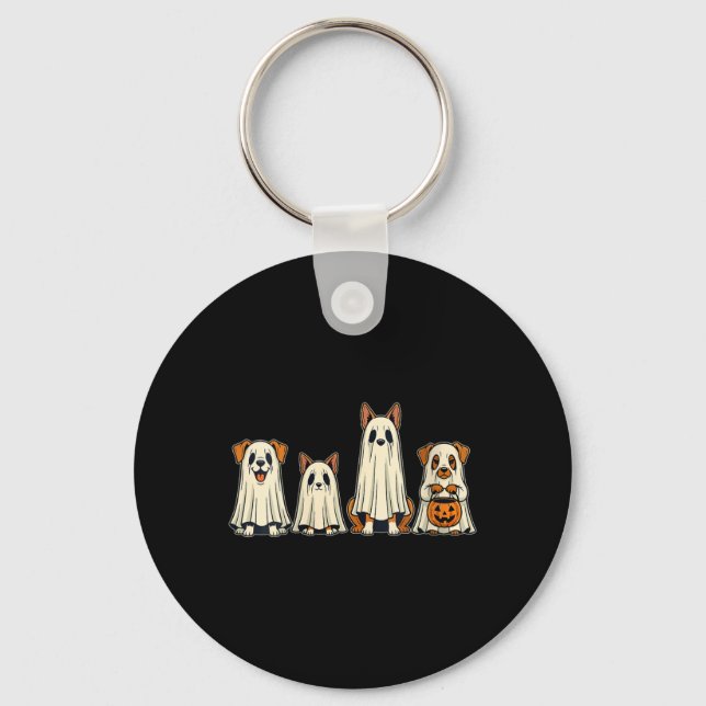 Womens Dog Ghost Halloween V-Neck Key Ring (Front)