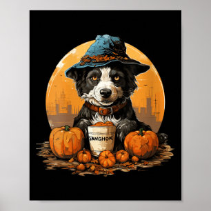 Womens Dog Halloween V-Neck Poster