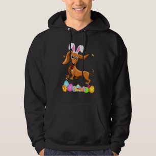 Womens Dog Mum Presents Cute Bunny Dachshund Eggs Hoodie