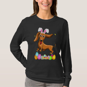 Womens Dog Mum Presents Cute Bunny Dachshund Eggs T-Shirt