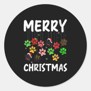 Womens Dog Paw Merry Christmas Pajamas Puppy Dog L Classic Round Sticker