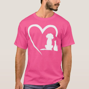 Womens Dog Puppy and Baby Cat Heart Animal Dog C T-Shirt