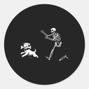 Womens Dog Skeleton Halloween V-Neck Classic Round Sticker