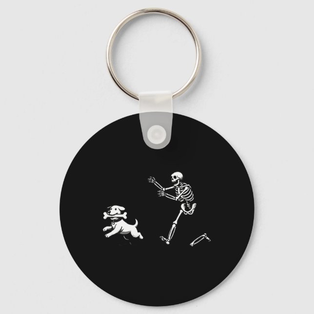 Womens Dog Skeleton Halloween V-Neck Key Ring (Front)